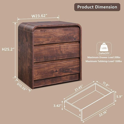 25" Tall Modern Nightstand Set of 2, 23.6" Wide Wood Bedside Table - Image 3