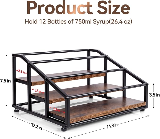 Coffee Syrup Organizer Rack, Liquor Bottle Display Shelf, 3 Tier 12 Syrup - Image 3