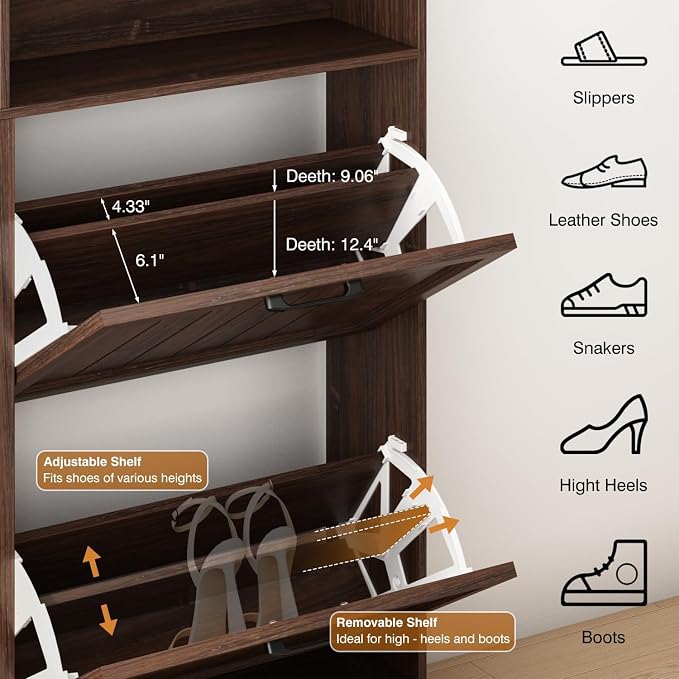 Shoe Storage Cabinet with 4 Flip Drawers, Farmhouse Modern Hidden Shoes Rack - Image 3