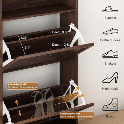 Shoe Storage Cabinet with 4 Flip Drawers, Farmhouse Modern Hidden Shoes Rack - Image 3