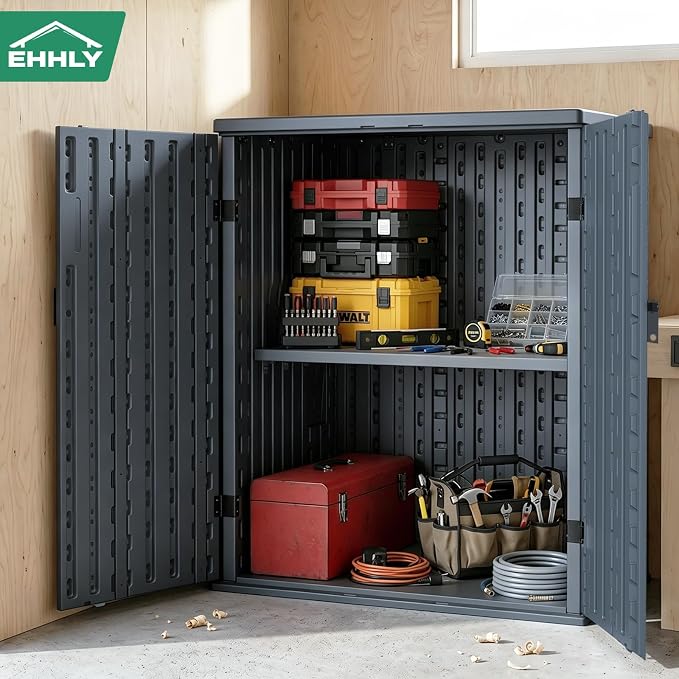 EHHLY Heavy Duty Small Storage Cabinet Outdoor Weatherproof, 14 Cuft Garage - Image 9