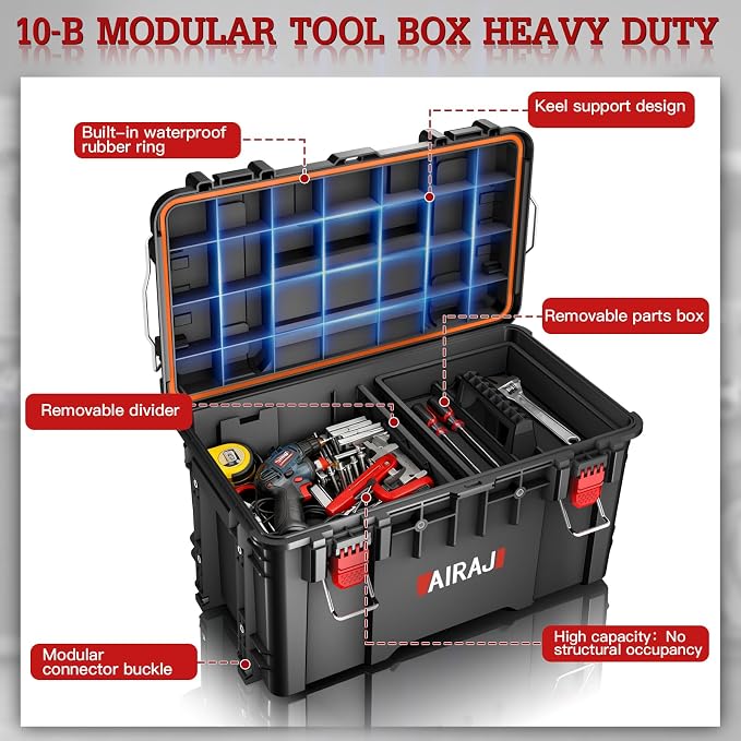 Rolling Tool Box with Wheels Heavy Duty, Modular Stackable Tool Box Organizer - Image 5