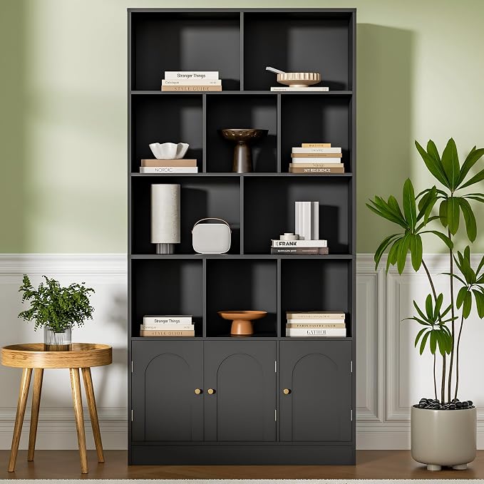 71" Tall Bookshelf with 10 Cubes and 3 Doors, 4-Tier Bookshelf, Open Shelf by Housoul