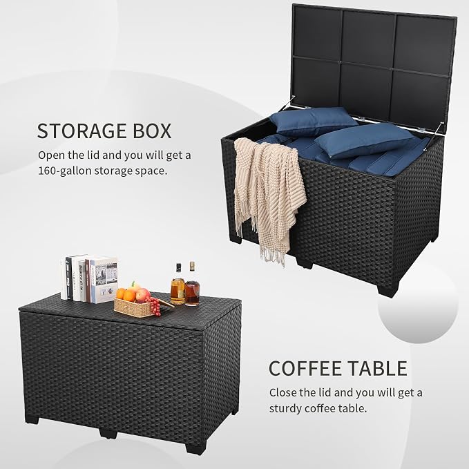 Valita Outdoor Wicker Storage Box, Big Size, Resin Black Rattan Deck Bin - Image 6