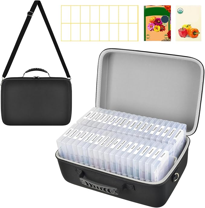 Seed Storage Organizer Case 36-Slot Hard Shell Seed Packet Holder Label Kit | by BOOBOWL