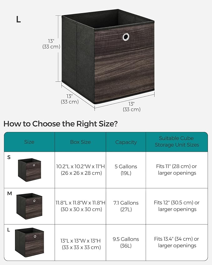 SONGMICS Storage Cubes, Foldable Fabric Storage Bins, Chestnut Brown, URFB133K01 - Image 5