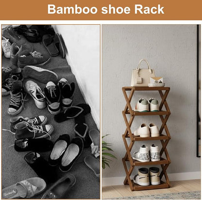 YYW Flat Bamboo Shoe Rack for Entryway, Installation-Free and Folding Vertical - Image 5