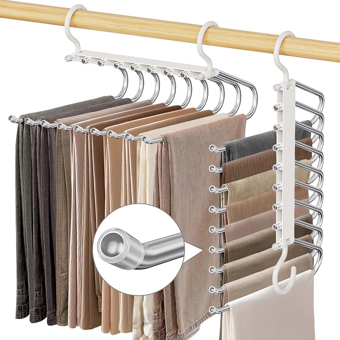 Upgrade 9 Layers Pants Hangers Space Saving, 2 Pack Pant Hangers Organizer by Besslly