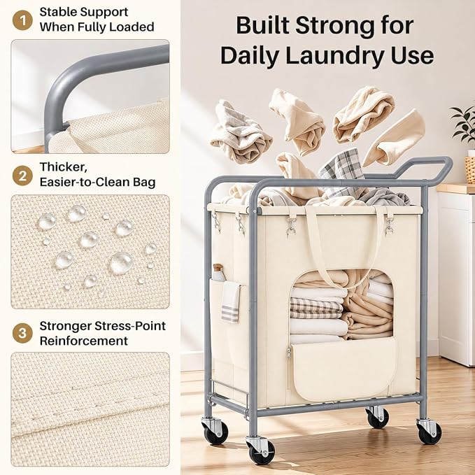 Laundry Basket with Wheels, Rolling Laundry Hamper with 38.4" Tall Handle - Image 6