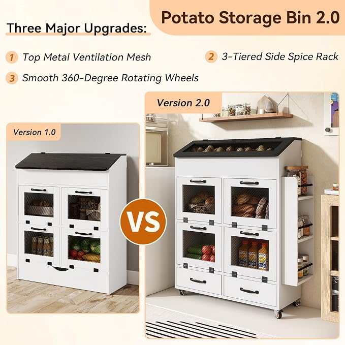 Verano Garden 31.5" Large Potato and Onion Storage Bin on Wheels, Bread Box | - Image 7