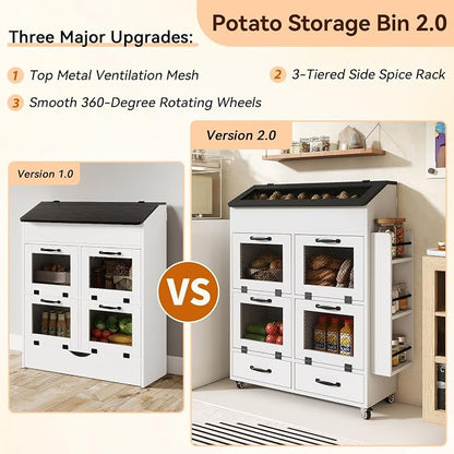 Verano Garden 31.5" Large Potato and Onion Storage Bin on Wheels, Bread Box | - Image 7