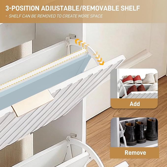 Karl home White Slim Shoe Storage Cabinet, Entryway Shoe Organizer | - Image 4