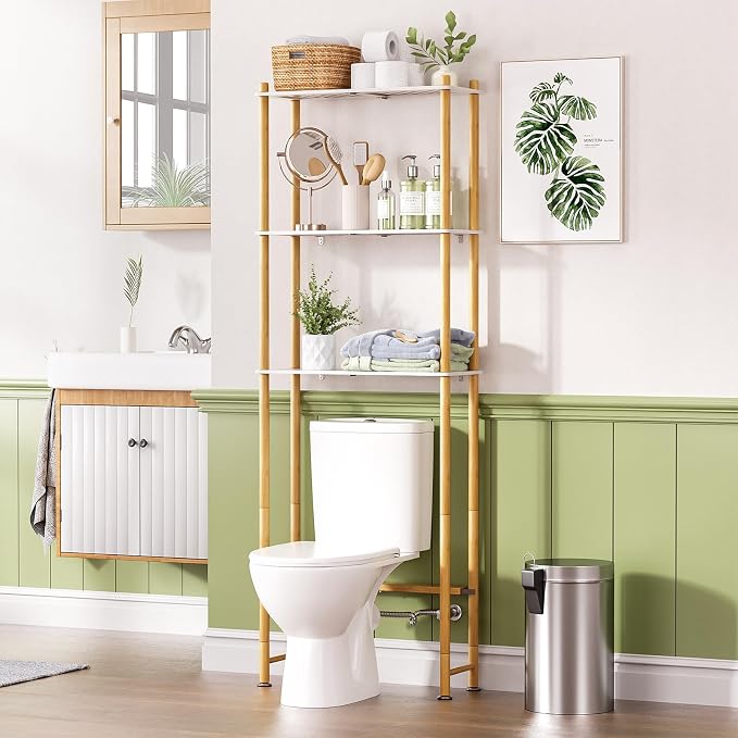 AmazerBath Bamboo Over The Toilet Storage Shelf, 3-Tier Bathroom Storage by AmazerBath