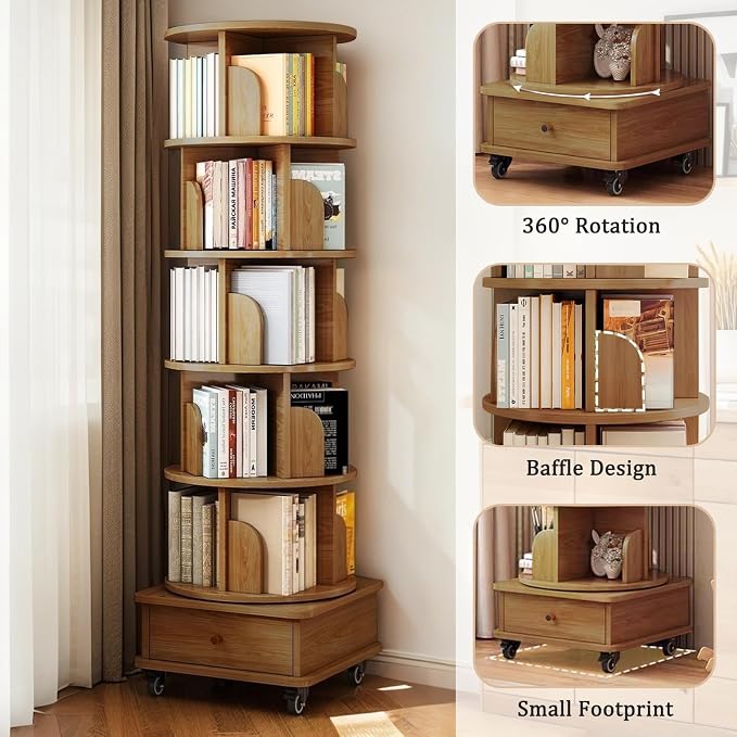 Rotating Bookshelf 5 Tier Bookcase - Image 3