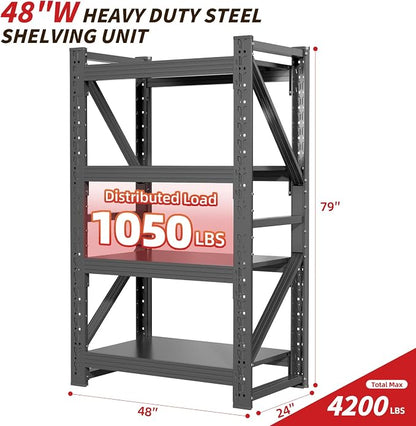 48" W Garage Shelving, 4-Tier Heavy Duty Storage Shelves Unit - Image 2