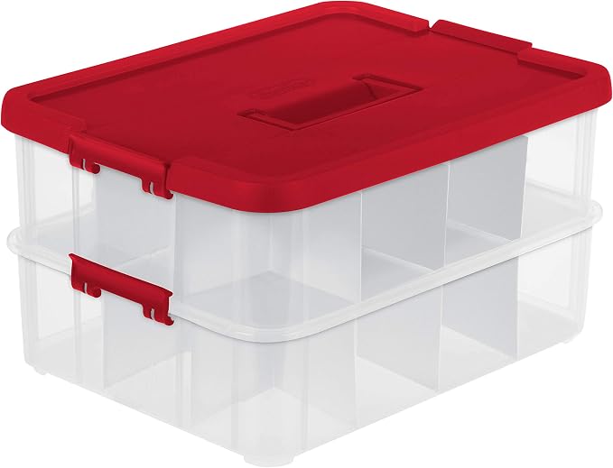 Sterilite 1427 Stack & Carry 2 Layer 24 Ornament Storage Box, See-through layers - Image 6