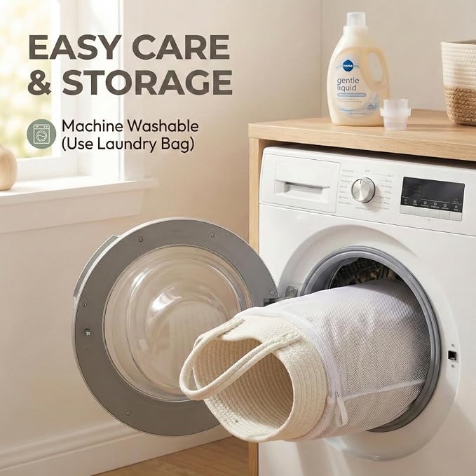 JMvicyroam 115L Extra Large Machine Washable Cotton Rope Blanket Basket | - Image 5