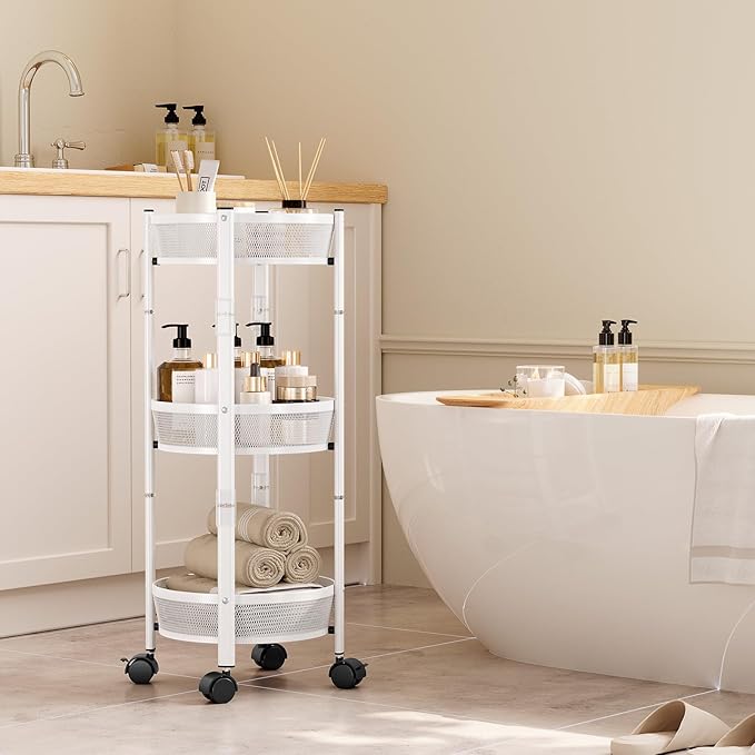 TOOLF 3 Tier Foldable Rolling Cart, Metal Utility Storage Cart, Lockable Wheels - Image 7