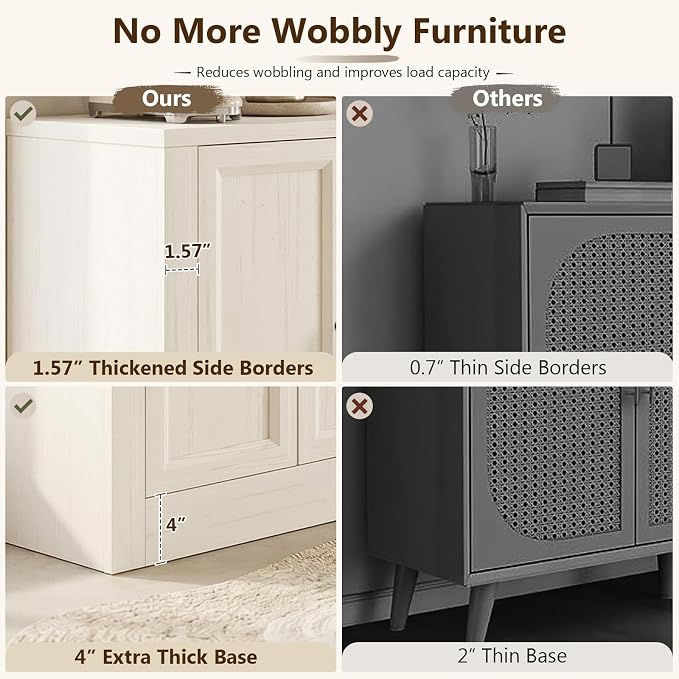 118" Buffet Cabinet with Storage, Modular Sideboard with Floor Base & Baseboard - Image 4