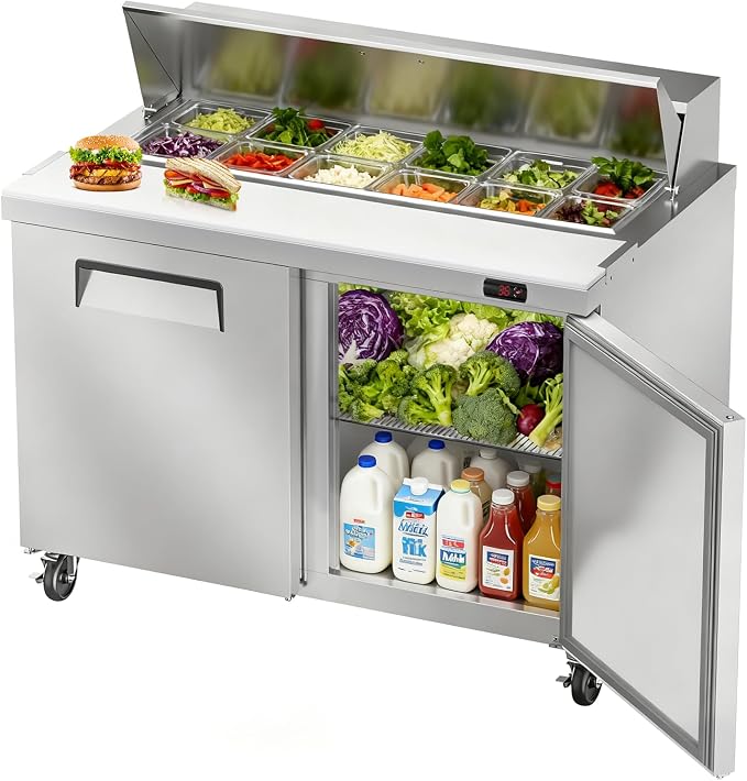 48" W Commercial Refrigerator Sandwich Salad Prep Table, Stainless Steel 2-Door by Bluelinecool