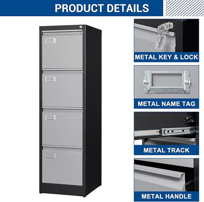 File Cabinets - 4 Drawers Vertical 17.8" Deep Lockable Filing Cabinet - Black & - Image 5