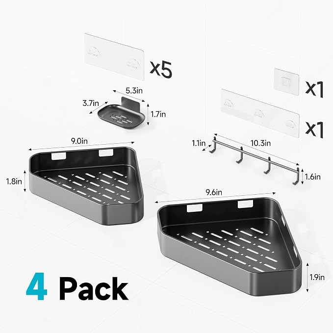 Veken Aluminum Corner Shower Caddy 4-Pack, Never Rust, No Drilling Adhesive - Image 9