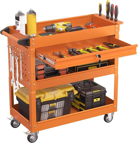 3 Tier Rolling Tool Cart with Drawers, Heavy Duty Utility Cart on Wheels by Granper%EF%BC%9AGrandPerfect