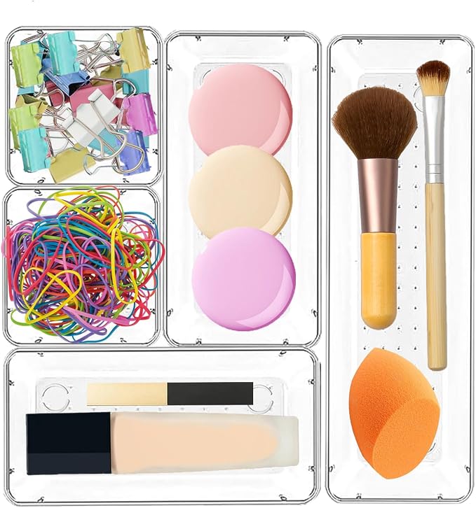 6 Pack Clear Drawer Organizer Set, Versatile Bathroom and Vanity Organizer Trays - Image 6