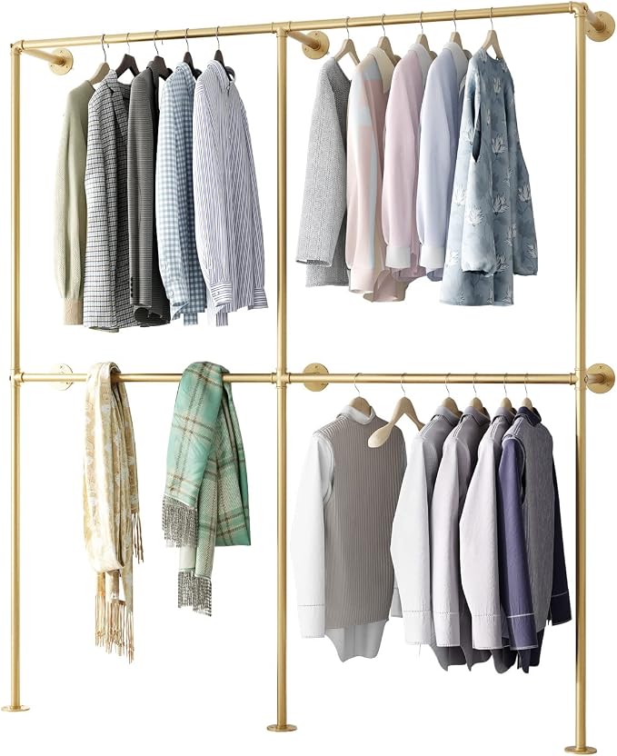Gold Pipe Clothing Racks Wall Mount Gold Clothes Rack, Heavy Duty Industrial - Image 7