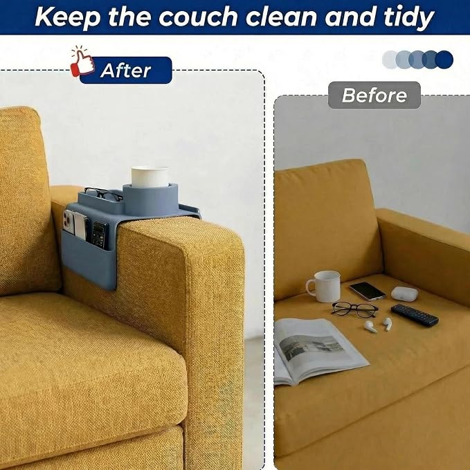 Silicone Couch Caddy Cup Holder Tray, 3-Side Sofa Armrest Organizer - Image 2