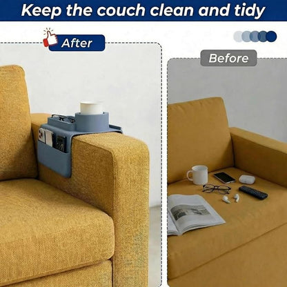 Silicone Couch Caddy Cup Holder Tray, 3-Side Sofa Armrest Organizer - Image 2