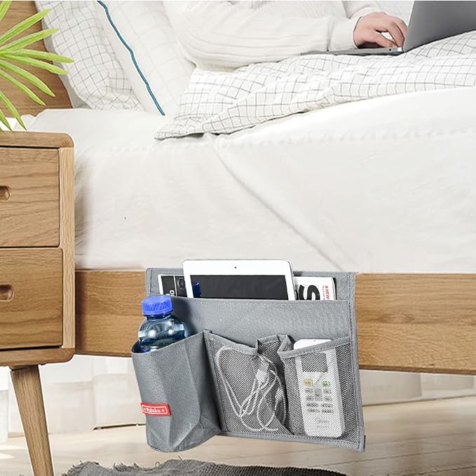 Bedside Caddy, 4 Pockets Bedside Organizer Caddy Under Mattress, Holds Water - Image 7