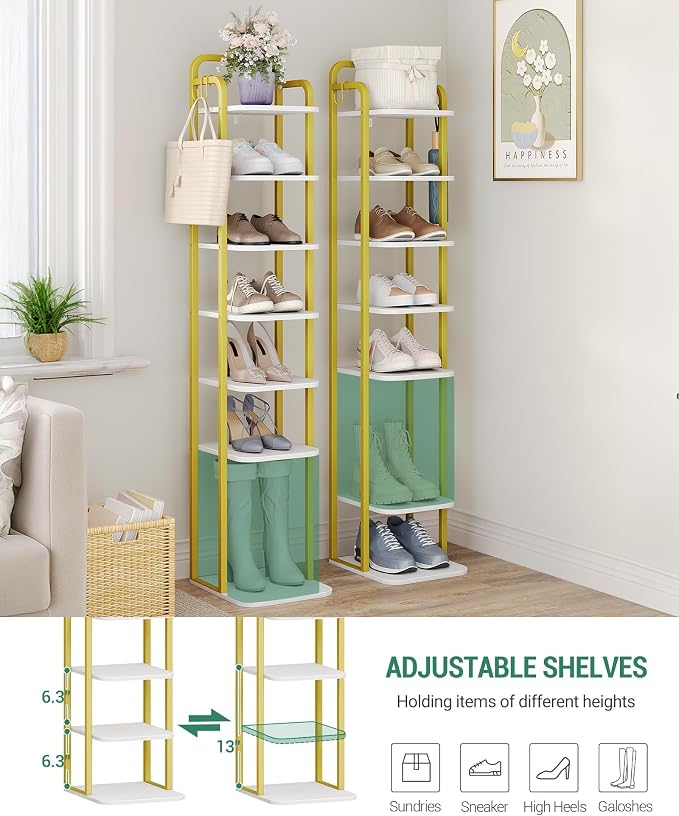 Hzuaneri 8 Tiers Vertical Shoe Rack, Narrow Shoe Tower, Tall Shoes Shelf - Image 4
