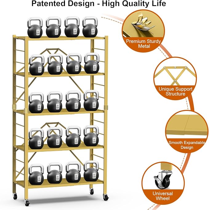 5 Tier Foldable Storage Shelves, Expandable Folding Shelving Units - Image 6