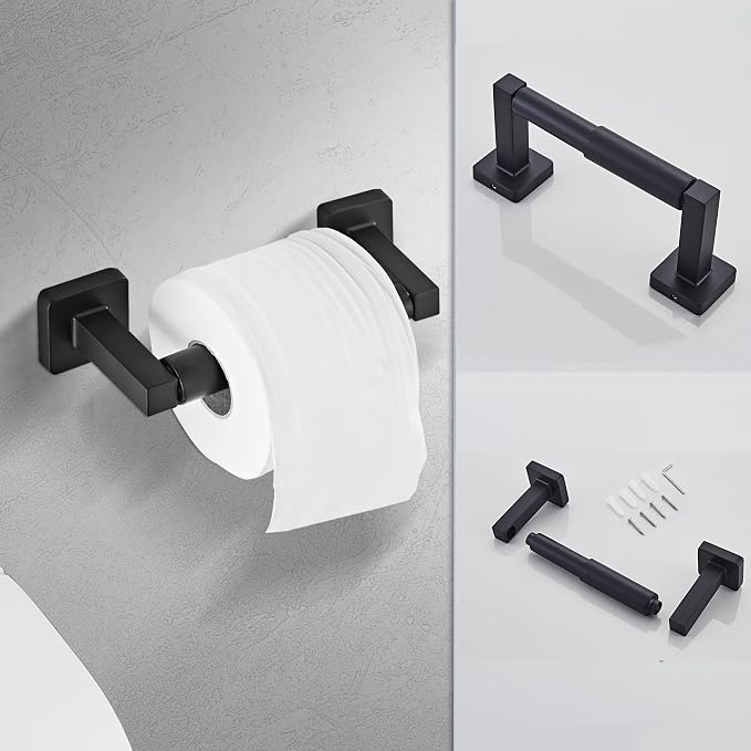 Matte Black Bathroom Hardware Set 4 Pieces, Towel Bar Set Stainless Steel Wall - Image 5