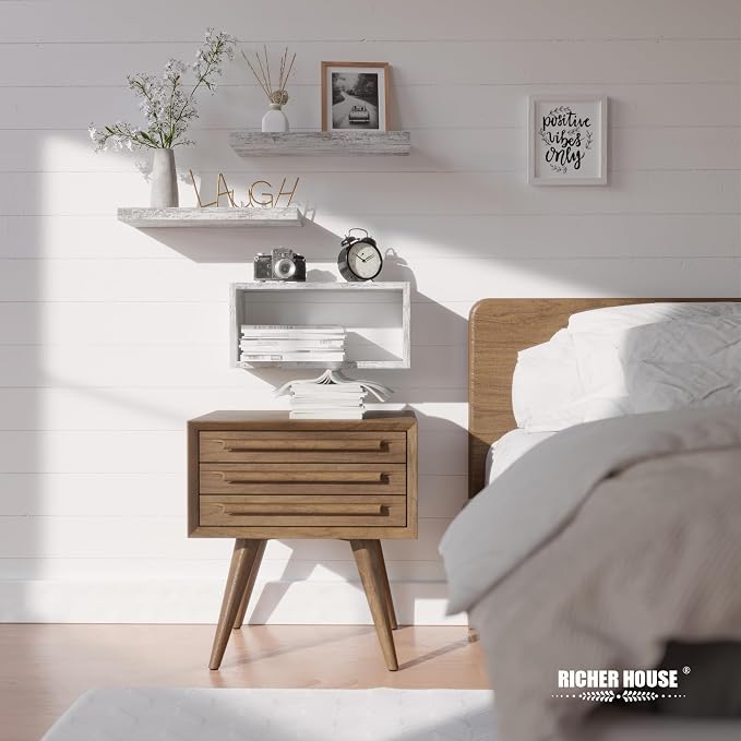 RICHER HOUSE 3-Set Rustic White Floating Shelf, Bathroom Shelf Over Toilet | - Image 4
