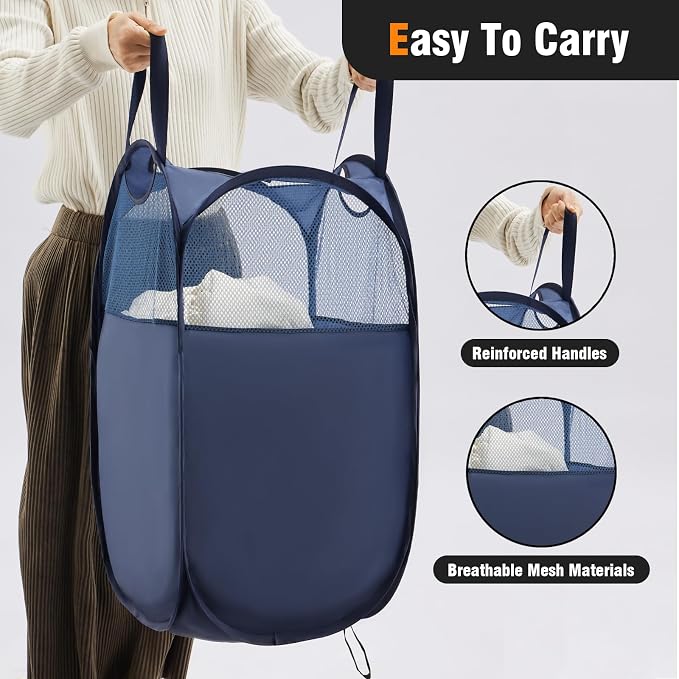 TECHMILLY Pop Up Foldable Laundry Basket, Mesh Laundry Hamper - Image 3
