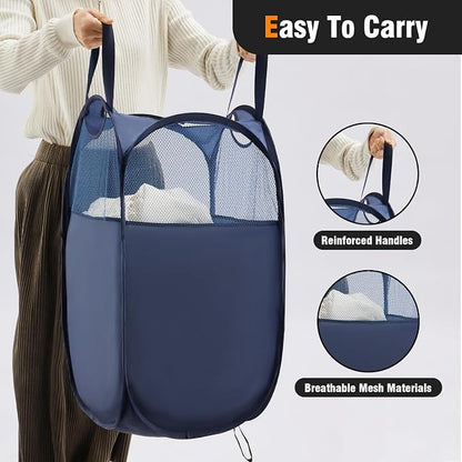 TECHMILLY Pop Up Foldable Laundry Basket, Mesh Laundry Hamper - Image 3