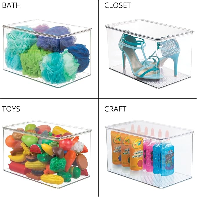 mDesign Plastic Stackable Toy Storage Bin Container Box, Hinge Lid - Image 7