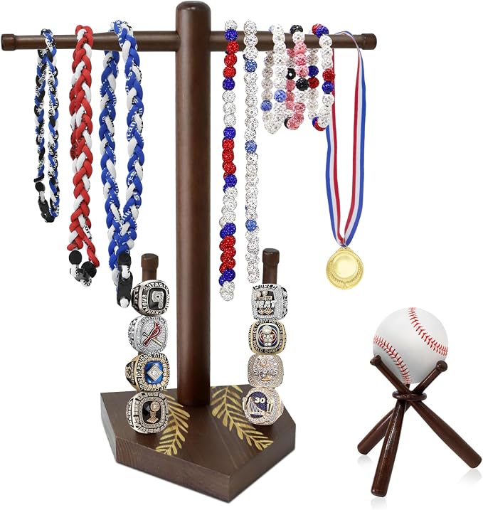 Wooden Baseball Ring & Necklace Holder – Championship Rings Display Stand by Guibola