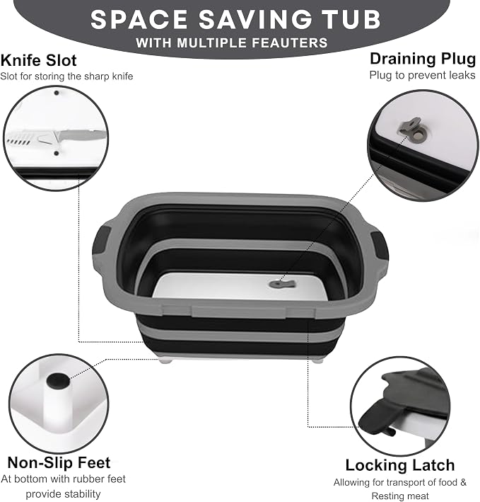 Collapsible BBQ Prep Tub 8L Black | Portable Meat Marinating Container - Image 4