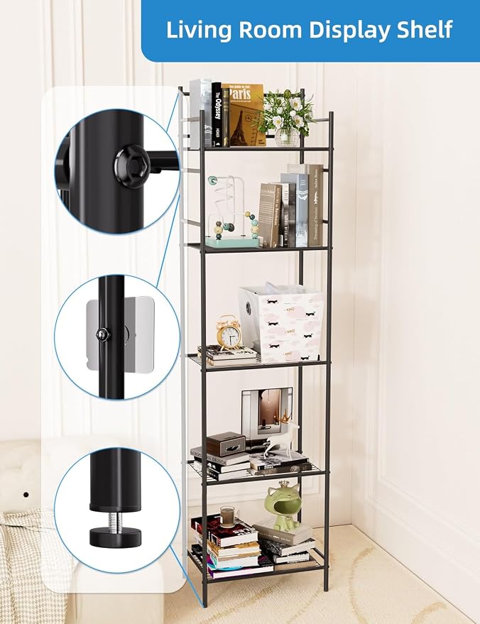 LEEDA 5-Tier Metal Shelving Unit, Sturdy Bathroom Storage Shelf & Free Standing - Image 4
