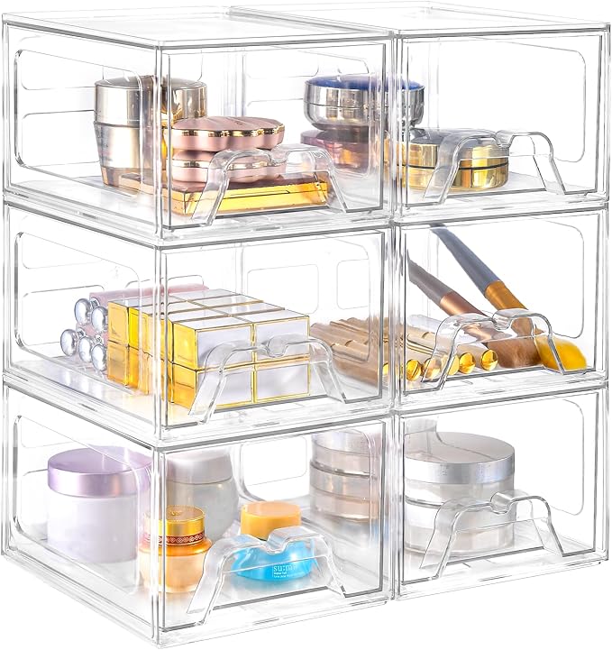 6 Pack Stackable Makeup Organizer, 4.4'' Tall Acrylic Bathroom Makeup Organizer by Stebopum