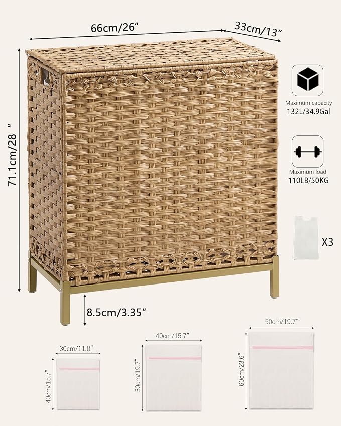 SETVSON Laundry Hamper with Lid 132 L, Clothes Hamper with Lid, Handwoven - Image 5