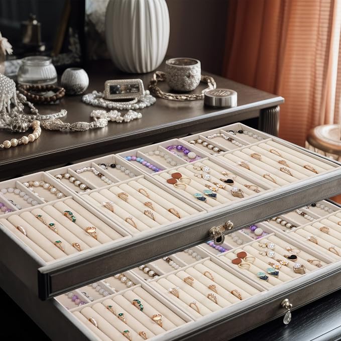 Highergo 8 Pcs Velvet Jewelry Trays Stackable Drawers Organizer Ring Earring - Image 6