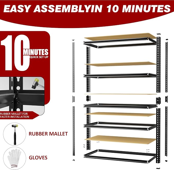 Durstruct 2400LBS Storage Shelves 5 Tier Adjustable Garage Storage Shelving | - Image 6
