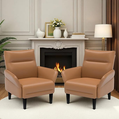 2-Pack Faux Leather Accent Sofas, Slanted Shawl Armchairs by Tbillionnext