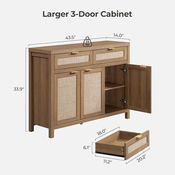 SICOTAS Rattan Sideboard Buffet Cabinet - Image 2