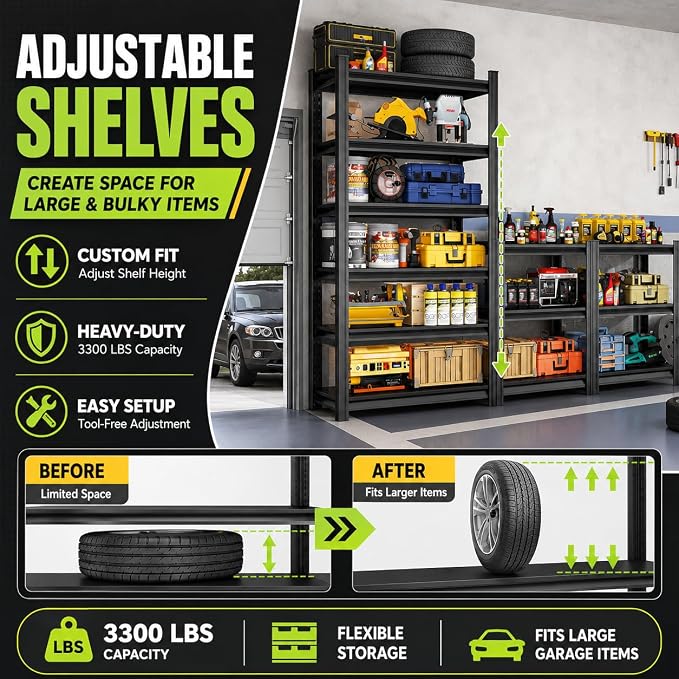 Garage Shelving, 2-in-1 Adjustable Storage Shelves - Image 4