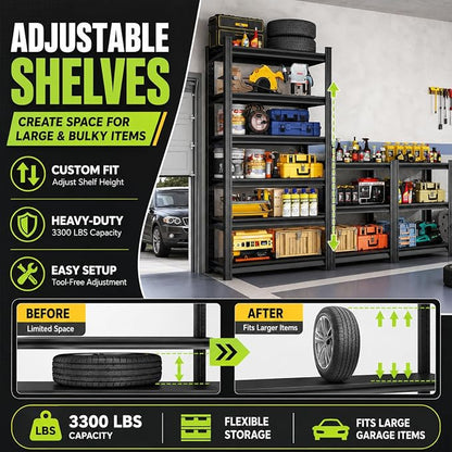 Garage Shelving, 2-in-1 Adjustable Storage Shelves - Image 4